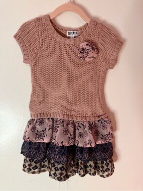 Blush Knit Dress with Floral Tiered Skirt
